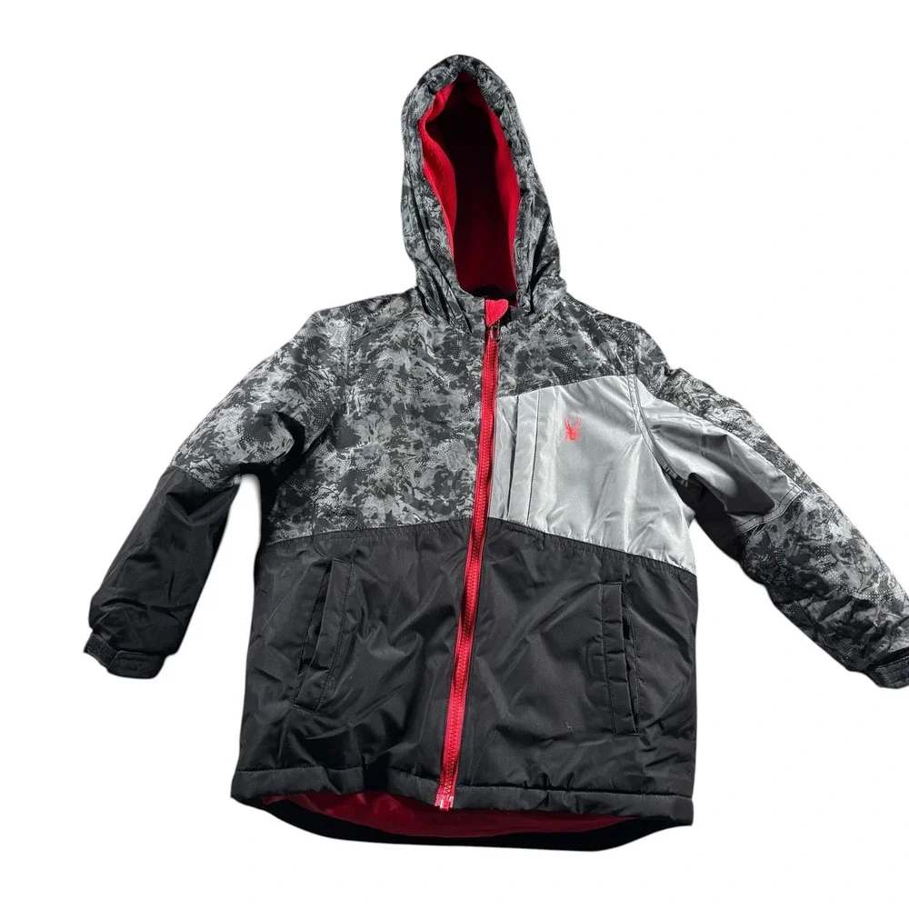Spyder Kids 6 Hooded Puffer Jacket Black Gray Camo Red Full Zip SP2026/SP